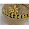 Image 4 : Woven Basket Container w/ Shell Accents, Lid & Strap 5.5" Dia, 7"H