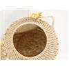 Image 6 : Woven Basket Container w/ Shell Accents, Lid & Strap 5.5" Dia, 7"H