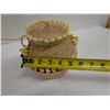 Image 9 : Woven Basket Container w/ Shell Accents, Lid & Strap 5.5" Dia, 7"H