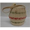Image 1 : Woven Basket Container w/ Lid & Strap 5" Dia, 7"H