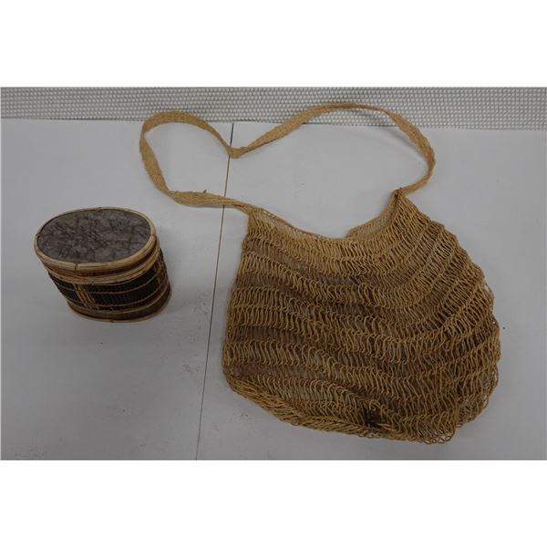 Woven Purse w/ Strap & Oval Basket Container w/ Lid, Misc Sizes
