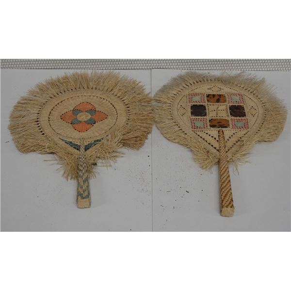 Qty 2 Hand-Woven Fans Approx. 12" x 14"L