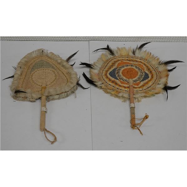Qty 2 Hand-Woven Fans Approx. 8-9" x 13"L