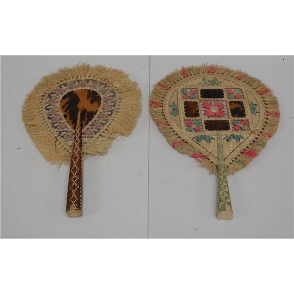 Qty 2 Hand-Woven Fans Approx. 9" x 14"L