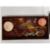 Image 4 : Carved Wooden Box & Contents (misc hair accessories) 13" x 7 X 2.5"H