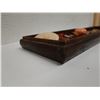 Image 5 : Carved Wooden Box & Contents (misc hair accessories) 13" x 7 X 2.5"H