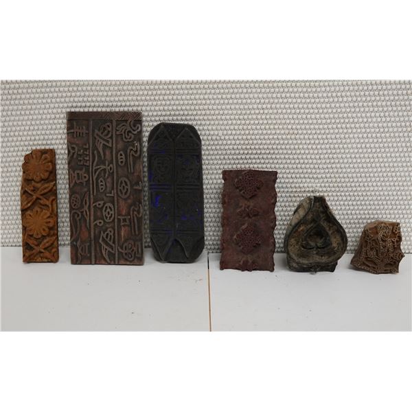 Qty 6  Hand Carved Wooden Printing Blocks for Artwork, Misc Sizes