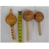 Image 16 : Qty 3 Carved Maracas Gourds Percussion Rattle Instruments, Misc Sizes