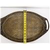 Image 5 : Carved Metal Serving Tray w/ Floral Design & 2 Handles 19" x 13" x 2"H