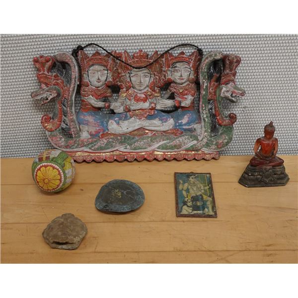 Carved Dragon Boat Panel, Misc Decorative Eggs, Medallion, Wall Hanging, Buddha Figurine, etc Misc S