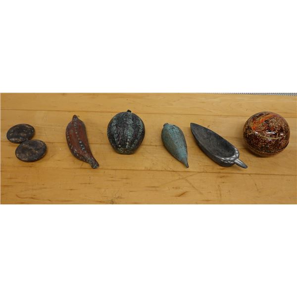 Qty 6 Small Carved Figurines: Fruit, Leaves, Scoop, etc Misc Sizes