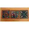 Image 1 : Qty 3 Yarn Folk Art on Wood, Signed by Artist 8" x 8"