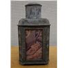 Image 1 : Chinese Metal Tea Caddy w/ Painted Side Panels & Lid 3.5" x 3.5" x 6.25"H