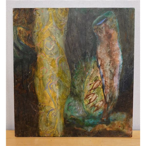 Abstract Painting on Canvas, by Artist Noe Tanigawa on Back, 32" x 35" Unframed