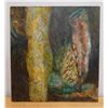 Image 1 : Abstract Painting on Canvas, by Artist Noe Tanigawa on Back, 32" x 35" Unframed