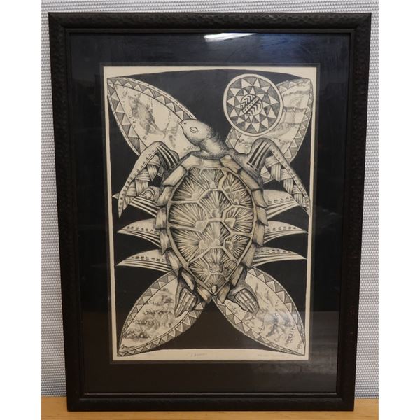 Laumei Turtle Ltd. Ed. 29/30 Artwork  by Michel Tuffery '88, Framed 28" x 38"