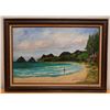 Image 1 : Original Painting on Canvas, Lanikai Heavenly Water by Artist M. Pisciotta, 36" x 25" Framed