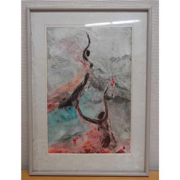 E Hi'ioka a e Pele Abstract Art w/ Artist's Signature '72, Framed & Matted 24" x 33"