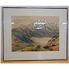 Image 1 : Mountain Scene Artwork, Framed & Matted (glass cracked)