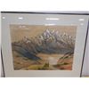Image 2 : Mountain Scene Artwork, Framed & Matted (glass cracked)