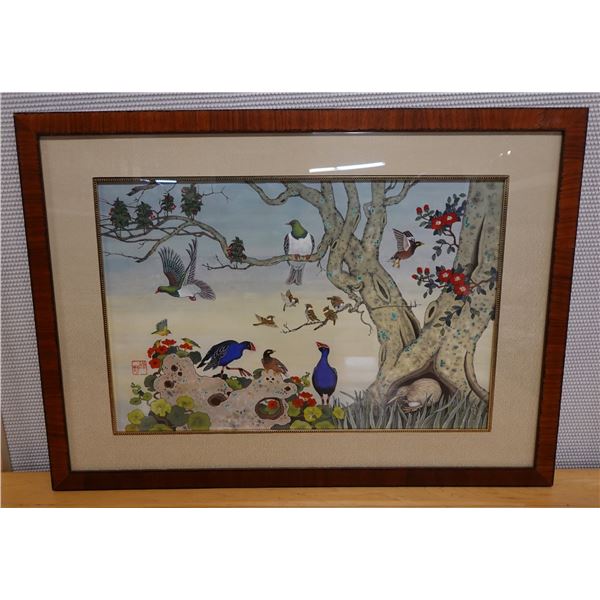 Bird Artwork w/ Maker's Stamp, Framed & Matted