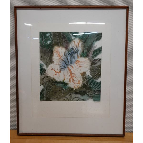 Aloha II Floral Artwork  '85, Framed & Matted 32" x 38"