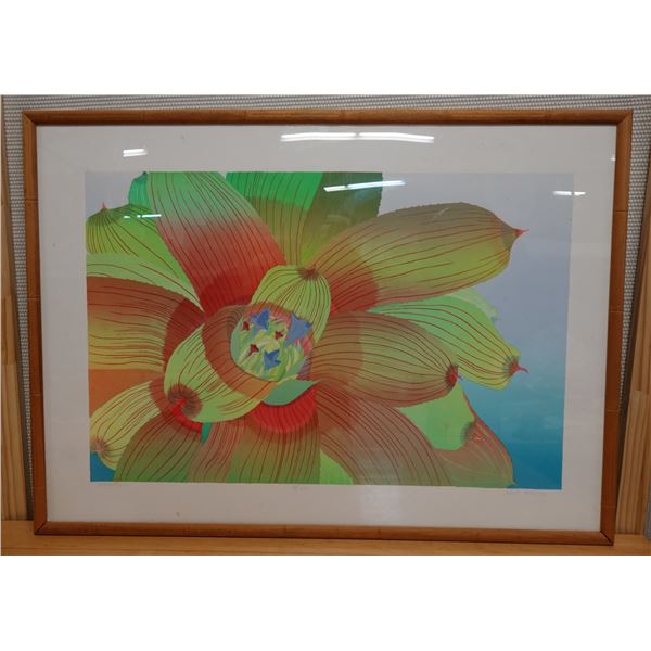 Neoregelia Floral Artwork, Numbered 42/62 by Janet Holaday, Wood Framed 43" x 31"