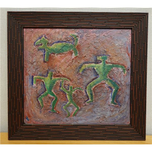 Abstract Multi-Figure Artwork (cracking), Wood Framed 28" x 26"