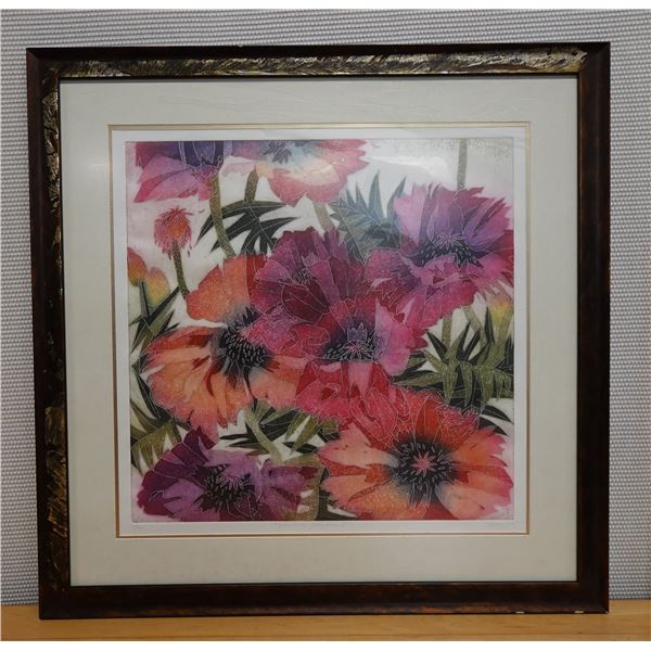 Summer Poppies Floral Artwork, Numbered 14/45  by Artist Jenn '94 (?), Framed & Matted 35" x 35"