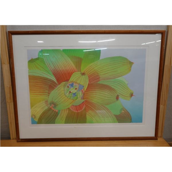 Neoregelia Floral Artwork, Numbered 40/62 by Janet Holaday, Wood Framed 45" x 34"