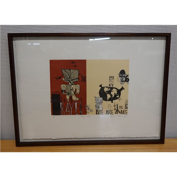 Prayer Tiki Artwork, Numbered 25/25 by Shane Cotton 1997, Framed & Matted 32" x 24"
