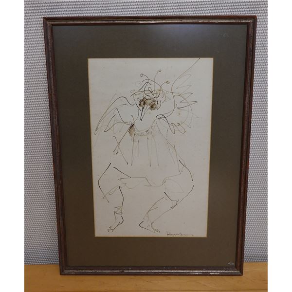 Abstract Garuda Bird Sepia Ink Artwork  21" x 29"