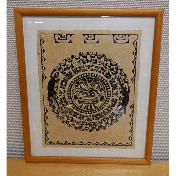 Reproduction of Ancient Mayan Calendar, Wood Framed & Matted 19" x 22"