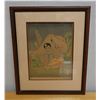 Image 1 : Sheltering from Rain Artwork, by Paul Jacoulet, Wood Framed 20" x 25"