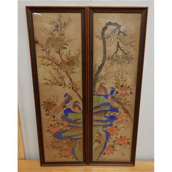 Qty 2 Asian Artwork Panels, Wood Framed, 15" x 47" (each)