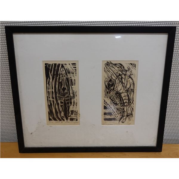 Sapio II Vaka & Sea Dancer 2-Section Artwork, by  M. Tuffery 74/160, Wood Framed & Matted 20" x 17"