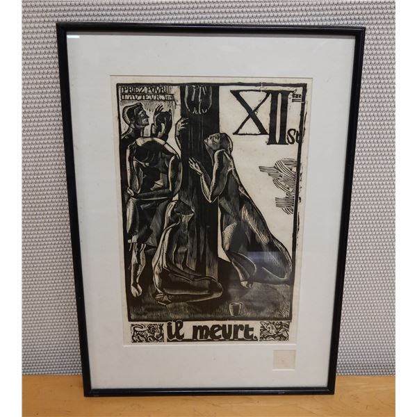 Il Meurt Artwork Stamped Jean Charlot Estate, Framed & Matted 17" x 24"