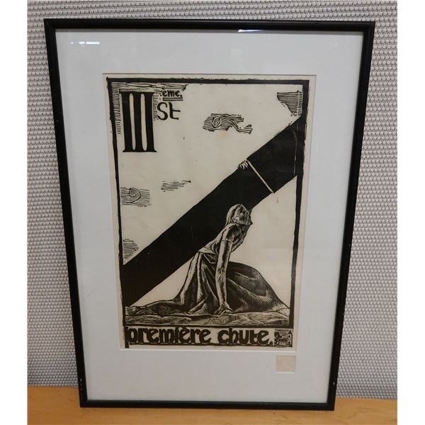 Premiere Chute Artwork Stamped Jean Charlot Estate, Framed & Matted 17" x 24"
