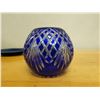Image 11 : Cobalt Blue Oval Plate, Footed Dish w/ Lid & Sugar Bowl on Tray & Blue Vase w/ Pinwheel Design, Misc