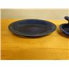 Image 2 : Cobalt Blue Oval Plate, Footed Dish w/ Lid & Sugar Bowl on Tray & Blue Vase w/ Pinwheel Design, Misc