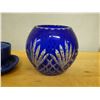 Image 8 : Cobalt Blue Oval Plate, Footed Dish w/ Lid & Sugar Bowl on Tray & Blue Vase w/ Pinwheel Design, Misc