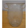Image 1 : Large Glass Vase w/ Handles & Frosted Hibiscus Design 9" Dia, 10"H
