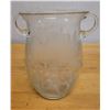 Image 3 : Large Glass Vase w/ Handles & Frosted Hibiscus Design 9" Dia, 10"H