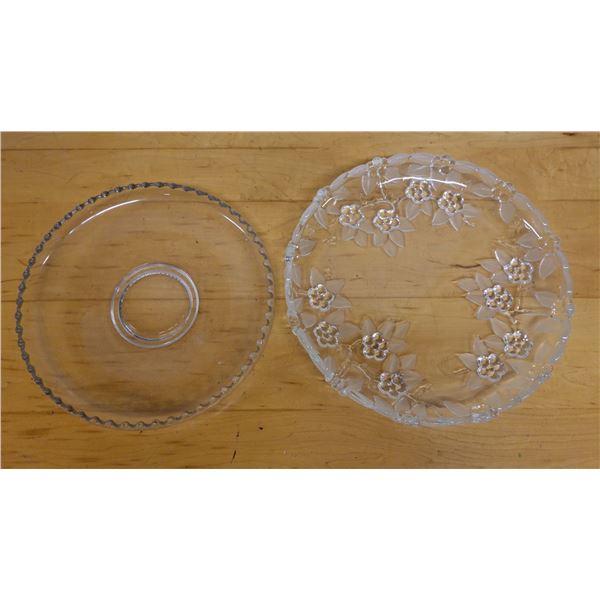 Qty 2 Round Glass Serving Plates w/ Scalloped Edges, Misc Sizes