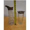 Image 13 : Cut Glass Water Pitcher & Tumbler w/ Metal Accents, Misc Sizes