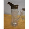 Image 4 : Cut Glass Water Pitcher & Tumbler w/ Metal Accents, Misc Sizes