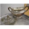 Image 22 : CM Co. & Reed & Barton Set w/ Tea Pot, Creamer, Sugar Bowl w/ Lid, Dish & Urn, Monogrammed w/ Initia