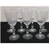 Image 1 : Qty 7 Clear Wine Claret Glasses w/ Floral Design 3.5" Dia, 8"H