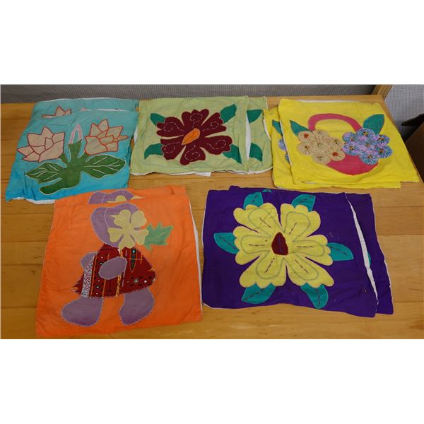Qty 10 Floral Fabric Pillow Shams, 5 Designs Approx. 14" - 16"