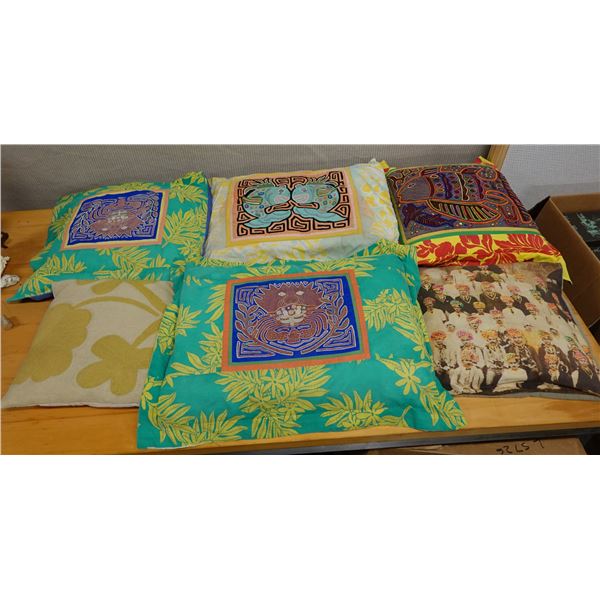Qty 6 Fabric Throw Pillows, Misc Designs & Sizes